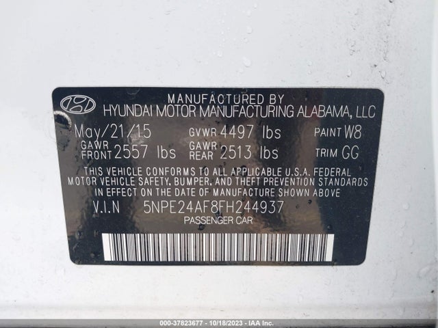 2015 HYUNDAI SONATA 2.4L SE VIN: 5NPE24AF8FH244937