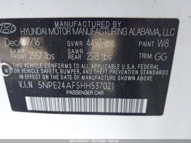 2017 HYUNDAI SONATA 2.4L VIN: 5NPE24AF5HH537021