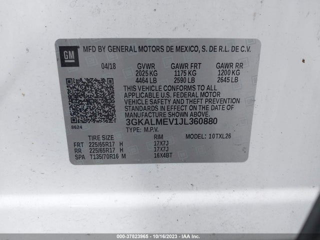 2018 GMC TERRAIN SLE VIN: 3GKALMEV1JL360880