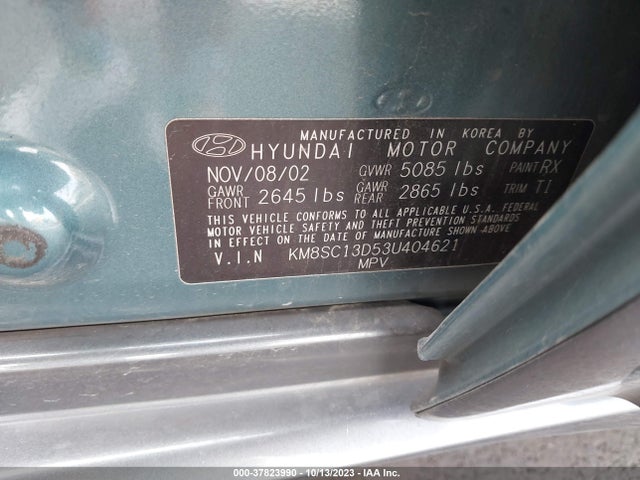 2003 HYUNDAI SANTA FE GLS/LX VIN: KM8SC13D53U404621