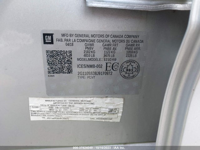 Chevrolet IMPALA 1LT 2018 2G1105S38J9170972 Image 9