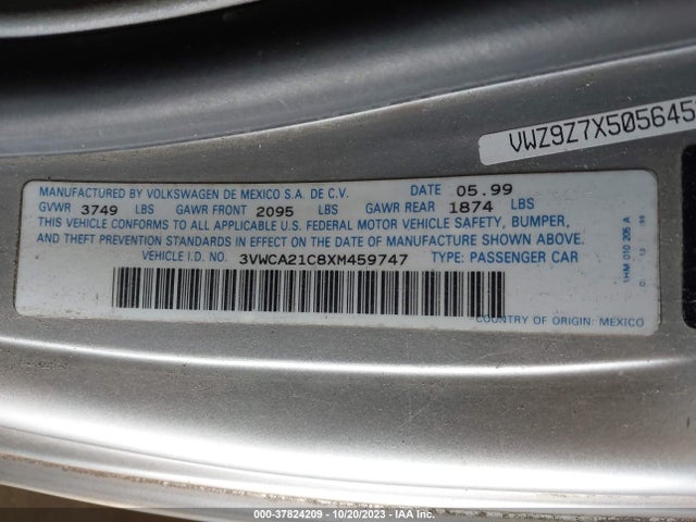 1999 VOLKSWAGEN NEW BEETLE GLS VIN: 3VWCA21C8XM459747