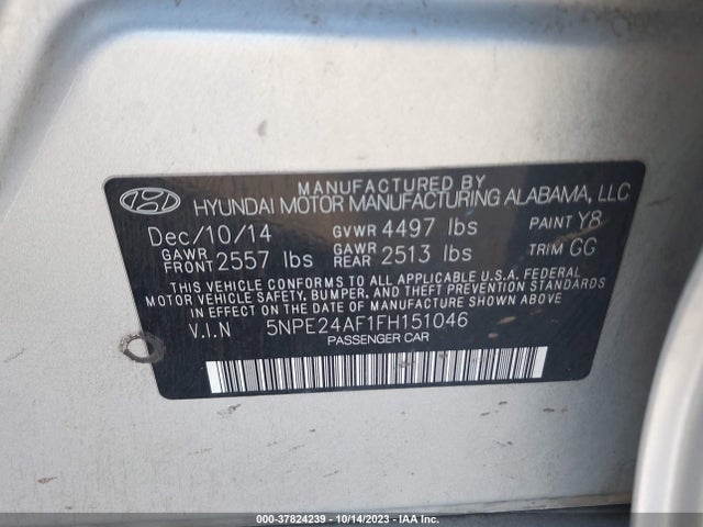 Hyundai Sonata 2.4l Se 2015 5NPE24AF1FH151046 Image 9