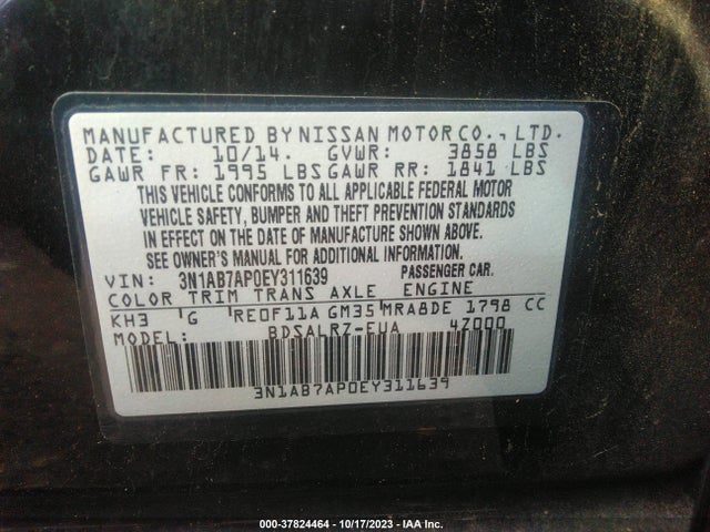 2014 NISSAN SENTRA SR VIN: 3N1AB7AP0EY311639