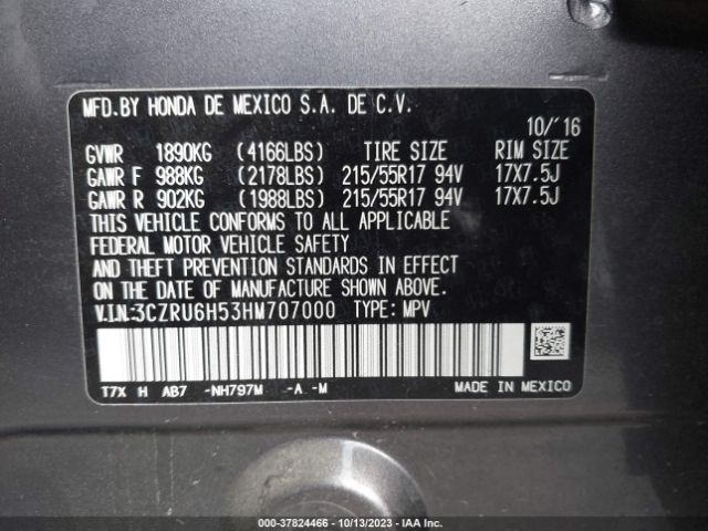 3CZRU6H53HM707000 Honda HR-V EX