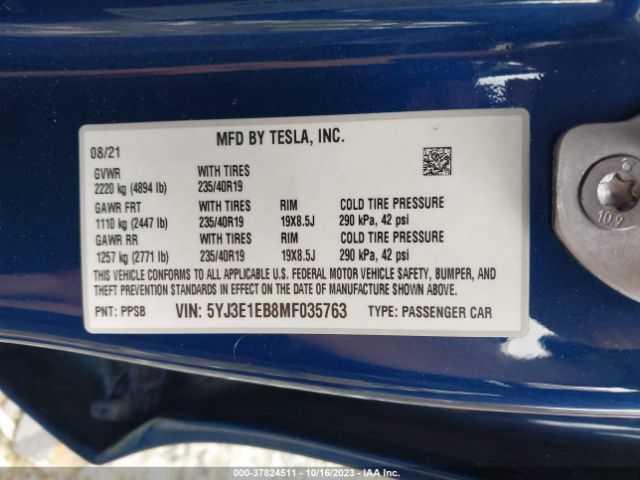 2021 TESLA MODEL 3 5YJ3E1EB8MF035763 Photo 8