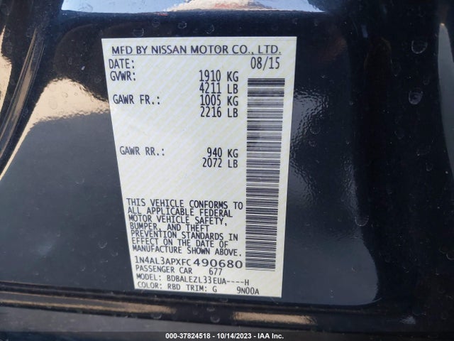 2015 NISSAN ALTIMA 2.5 S VIN: 1N4AL3APXFC490680