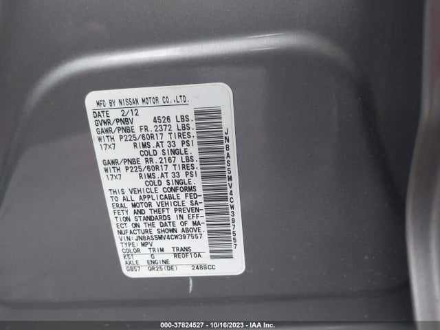 Продаж на аукціоні авто 2012 Nissan Rogue Sv, vin: JN8AS5MV4CW397557, номер лоту: 37824527