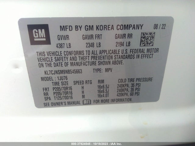 Chevrolet Trax Awd Ls 2022 KL7CJNSM9NB545663 Image 9