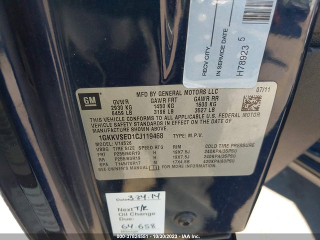 Aukcja sprzedaży 2012 Gmc Acadia Slt2, vin: 1GKKVSED1CJ119468, numer aukcji: 37824551