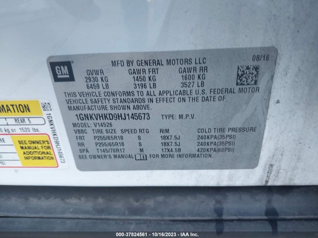 Chevrolet Traverse 2lt 2017 1GNKVHKD9HJ145673 Image 9