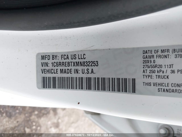 2021 Ram 1500 Big Horn მანქანა იყიდება აუქციონზე, vin: 1C6RREBTXMN832253, აუქციონის ნომერი: 37824673