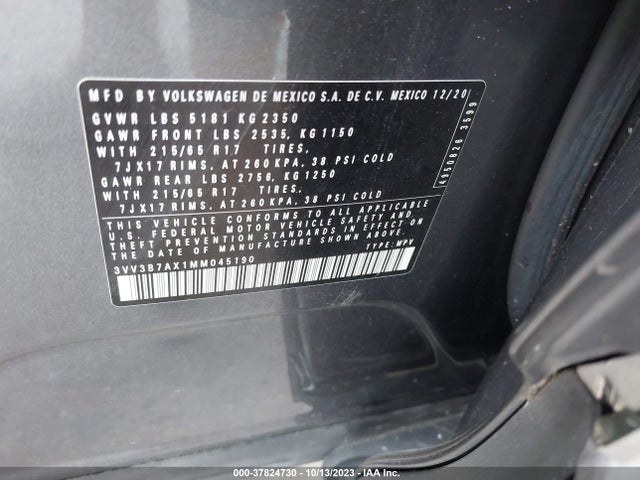 2021 VOLKSWAGEN TIGUAN SE/SE R-LINE BLACK/SEL VIN: 3VV3B7AX1MM045190