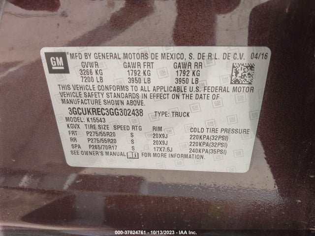 Chevrolet Silverado 1500 2lt 2016 3GCUKREC3GG302438 Image 9