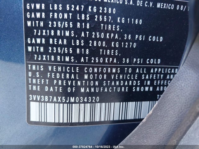 2018 VOLKSWAGEN TIGUAN 2.0T SE/2.0T SEL VIN: 3VV3B7AX5JM034320