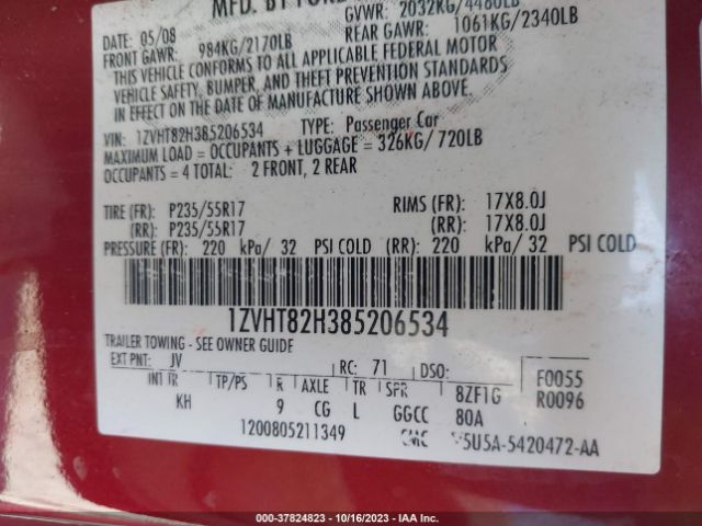 2008 FORD MUSTANG 1ZVHT82H385206534 Photo 8