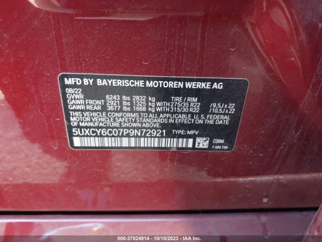 5UXCY6C07P9N72921 BMW X6 Xdrive40i