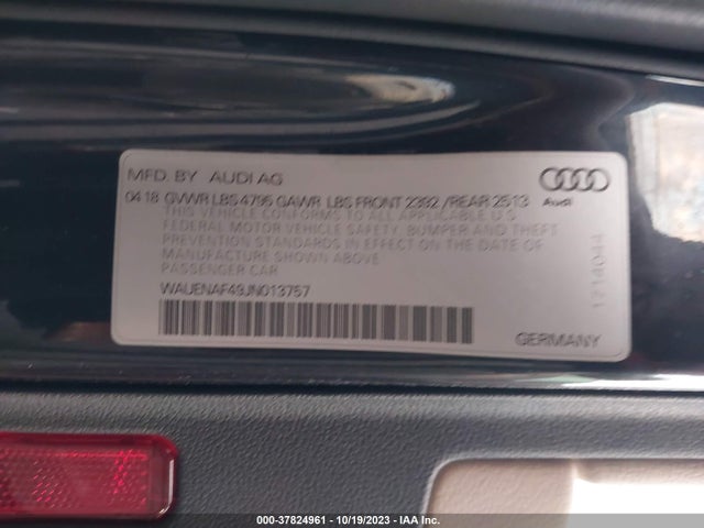 2018 AUDI A4 PREMIUM PLUS VIN: WAUENAF49JN013757