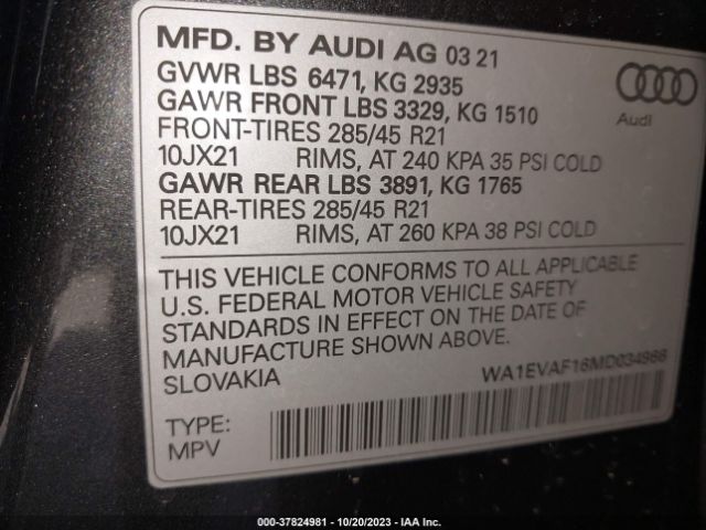 WA1EVAF16MD034966 Audi Q8 Premium Plus 55 Tfsi Quattro Tiptronic