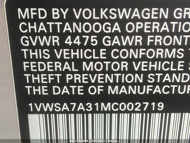1VWSA7A31MC002719 Volkswagen Passat 2.0t Se
