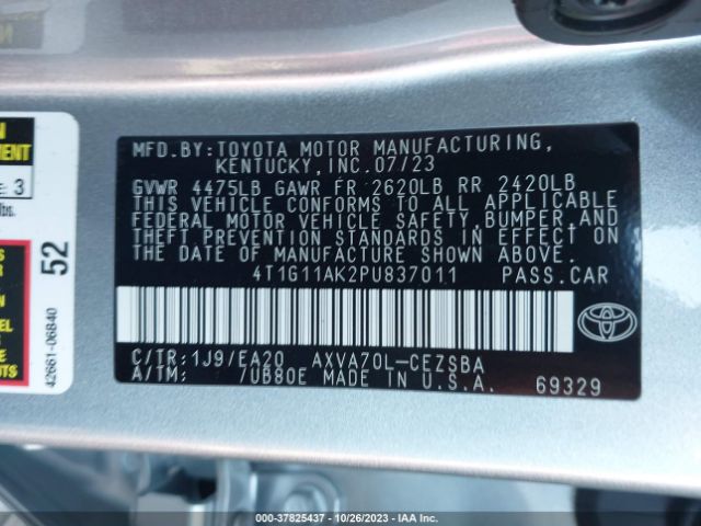 4T1G11AK2PU837011 Toyota Camry Se/se Nightshade