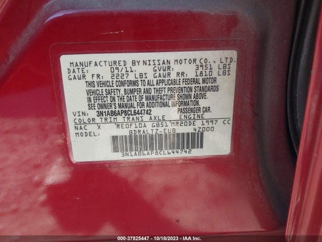 2012 NISSAN SENTRA 2.0 S VIN: 3N1AB6AP8CL644742