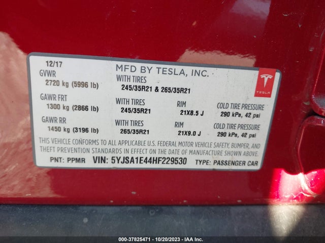 5YJSA1E44HF229530 Tesla Model S 100d/90d/75d/60d/p100d