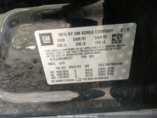 Chevrolet Trax Lt 2020 KL7CJLSB3LB007377 Image 9
