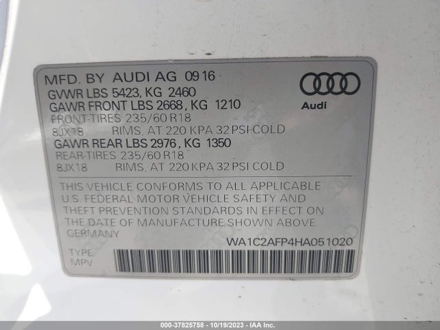 Audi Q5 PREMIUM 2017 WA1C2AFP4HA051020 Image 9