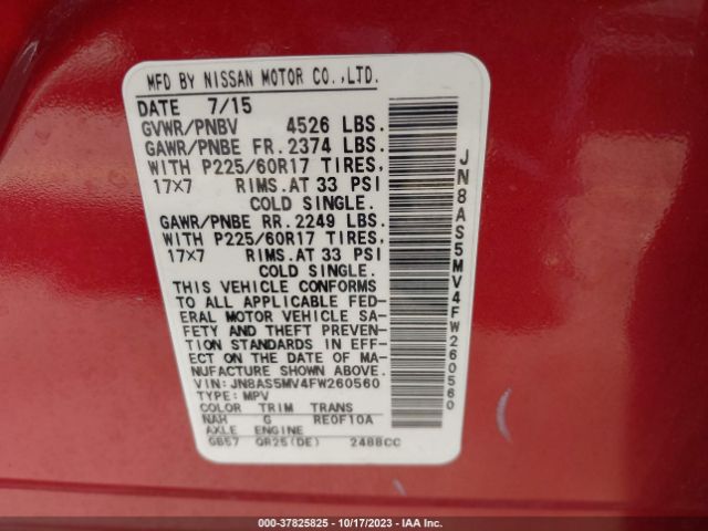 JN8AS5MV4FW260560 Nissan Rogue Select S