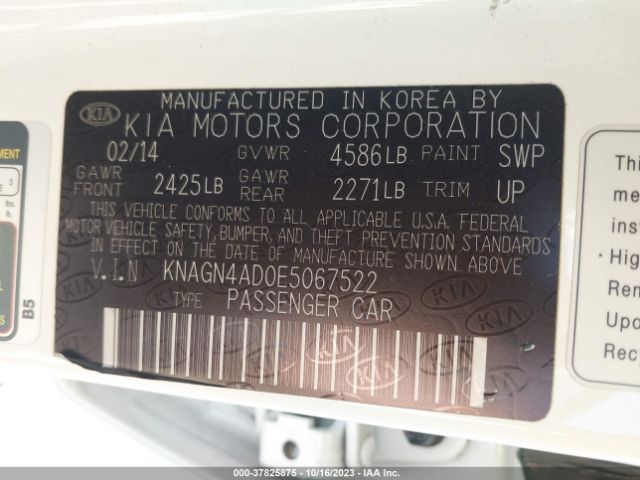 KNAGN4AD0E5067522 KIA Optima Hybrid Ex