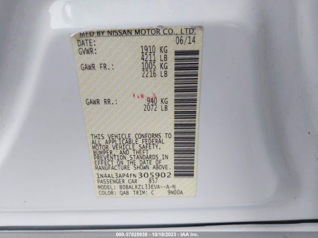 2015 NISSAN ALTIMA 2.5 SL VIN: 1N4AL3AP4FN305902