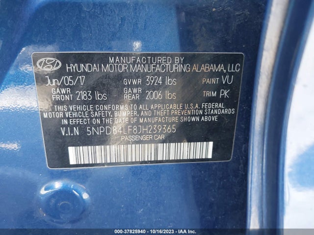 2018 HYUNDAI ELANTRA SEL VIN: 5NPD84LF8JH239365
