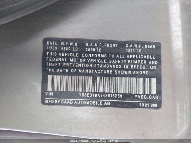 2004 SAAB 9-5 YS3ED49A643016259 Photo 8