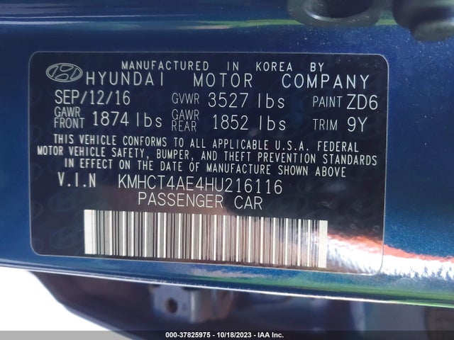 2017 HYUNDAI ACCENT SE VIN: KMHCT4AE4HU216116