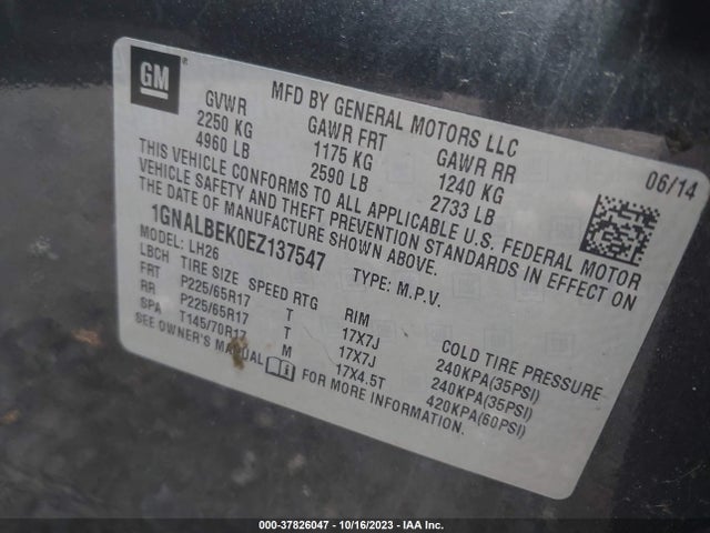 Chevrolet EQUINOX 1LT 2014 1GNALBEK0EZ137547 Image 9