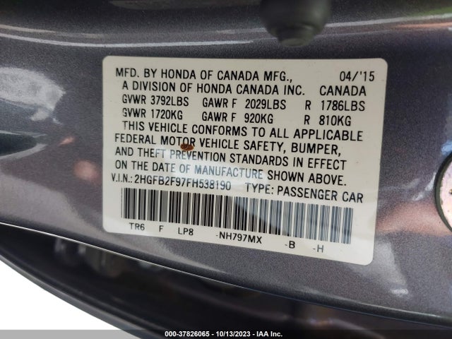 Honda Civic Sedan Ex-l 2015 2HGFB2F97FH538190 Image 9