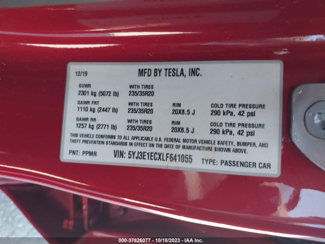Tesla Model 3 Performance 2020 5YJ3E1ECXLF641055 Image 9