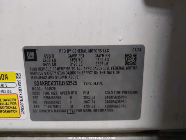 2014 BUICK ENCLAVE PREMIUM VIN: 5GAKRCKD7EJ263525