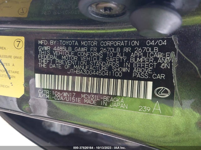 2004 LEXUS ES 330 VIN: JTHBA30G445041100