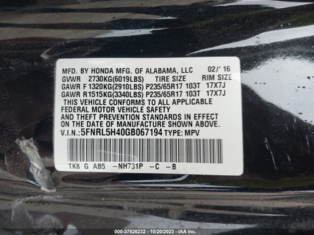 5FNRL5H40GB067194 Honda ODYSSEY EX