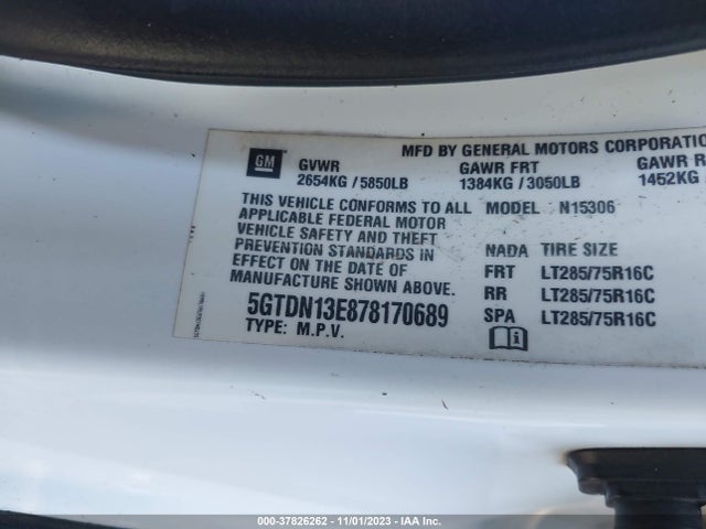 2007 HUMMER H3 SUV VIN: 5GTDN13E878170689