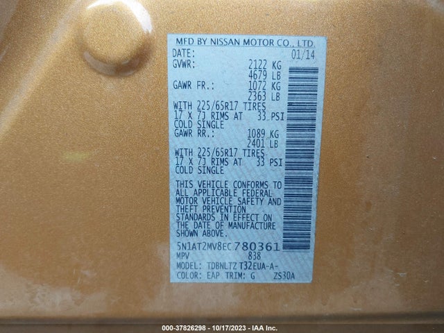 Nissan ROGUE SV 2014 5N1AT2MV8EC780361 Image 9