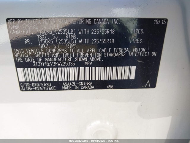 2015 TOYOTA RAV4 LIMITED VIN: 2T3YFREV3FW229335