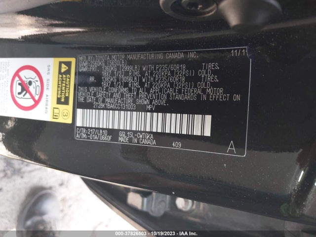 2012 LEXUS RX 350 VIN: 2T2BK1BA6CC131003