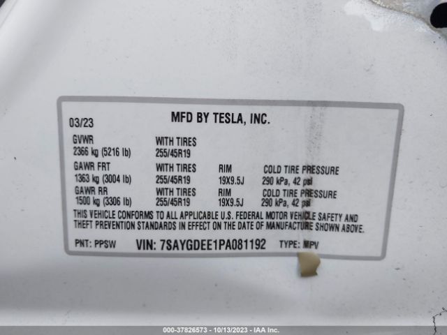 7SAYGDEE1PA081192 Tesla Model Y Long Range