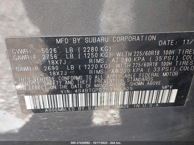 Subaru Outback Touring Xt 2020 4S4BTGPD2L3136825 Image 9