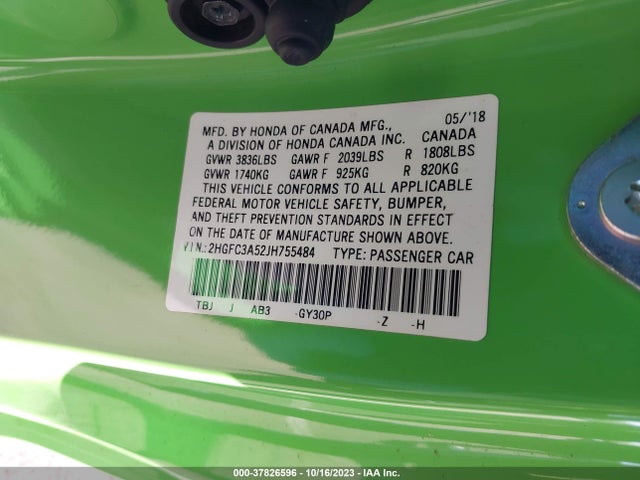 Honda CIVIC SI COUPE 2018 2HGFC3A52JH755484 Image 9