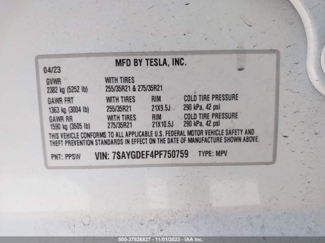 7SAYGDEF4PF750759 Tesla Model Y Performance