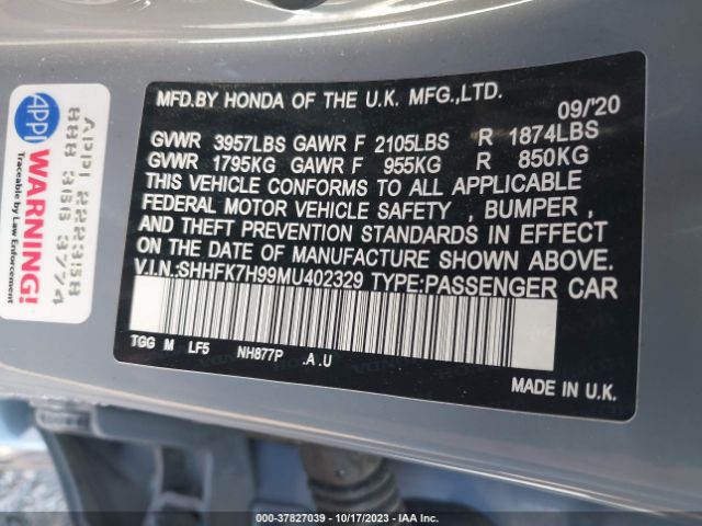 SHHFK7H99MU402329 Honda Civic Hatchback Sport Touring